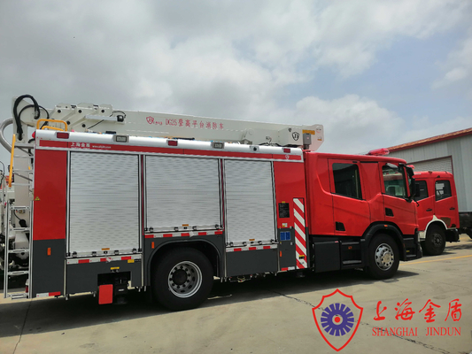 Camion dei vigili del fuoco della scala aerea della gamma dello spruzzo dell'asta 60m di 25m con la piattaforma dell'acciaio inossidabile